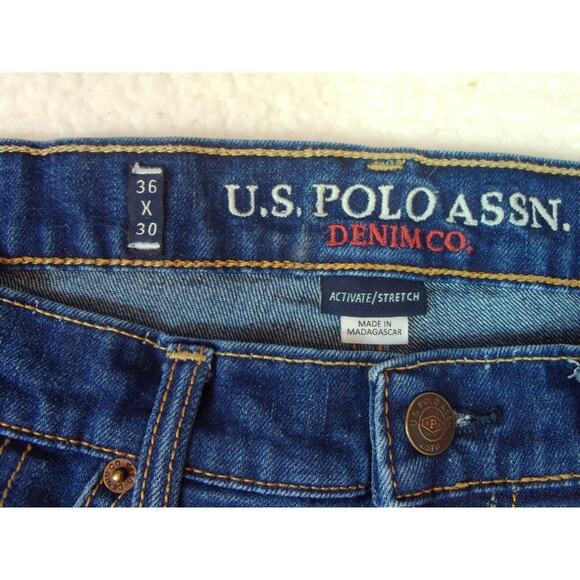 US Polo Assn Active Stretch Mens Jeans 36×30‎ Dark Blue Relaxed Straight - Picture 3 of 6